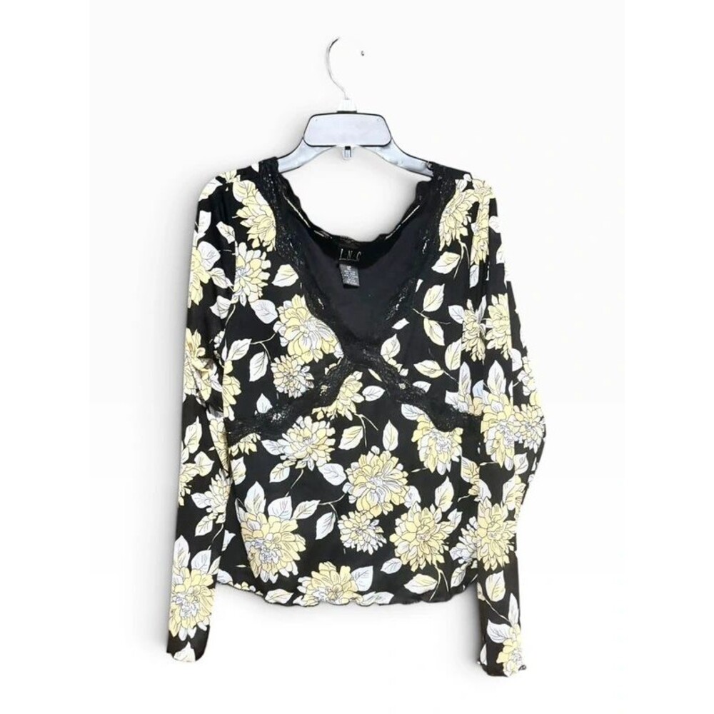 INC vintage Long Sleeved Top Black & Yellow 90s Y2K XL